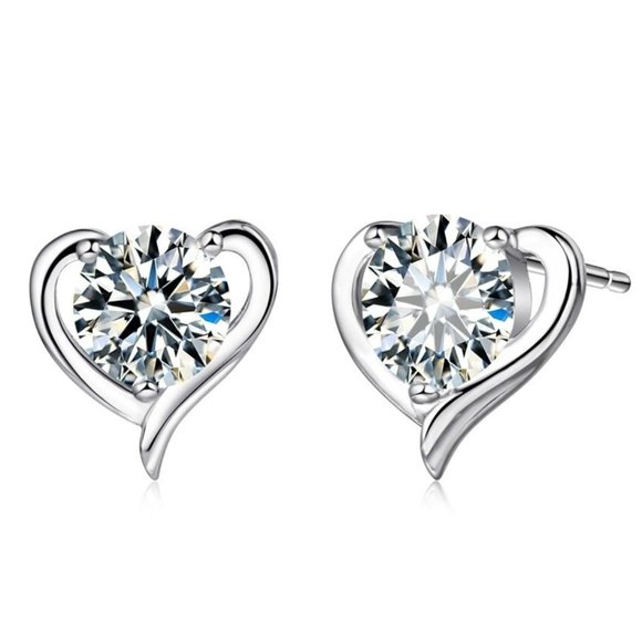 💎 NEW ❤️ Solid 925 Sterling Silver Heart Earrings Drop Cute Stud